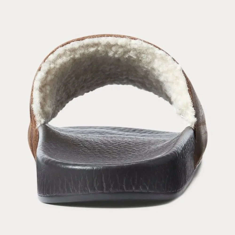 Polo Ralph Lauren Faux Shearling Lined Suede Slide Sandal Cayson Snuff
